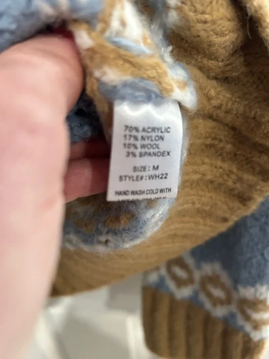 Woven Heart Zip-Up Fair Isle Knit Jacket - Blue & Brown - Picture 5 of 5